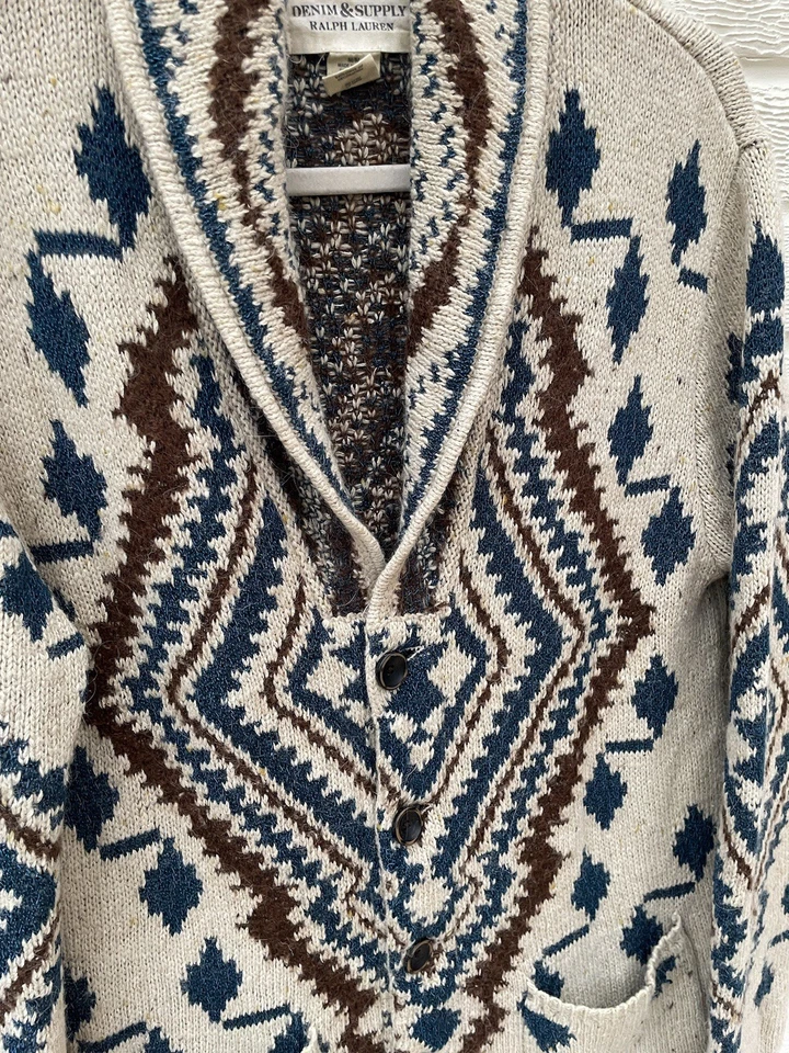 Cárdigan Ralph Lauren Denim Supply Tejido Mediano Navajo Azteca Tribal Chal Cuello Foto 3 de 4