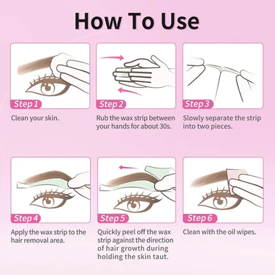 Beauty7 Wax Strips for Face, Eyebrow Shaper Pre-Cut, 24Pcs Waxing Strips with 4