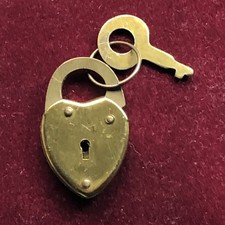 Vintage Small Brass Heart Padlock w/key Antique Lock Made in USA
