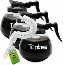 Replacement Pot Decanter Carafe Commercial, 3 PACK - BLACK - 12 Cup 64oz + Brush