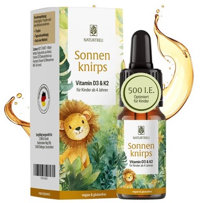500IE Vitamin D3 K2 Kinder ab 4 Jahren 300 Tropfen 10ml Sonnenknirps NATURTREU 