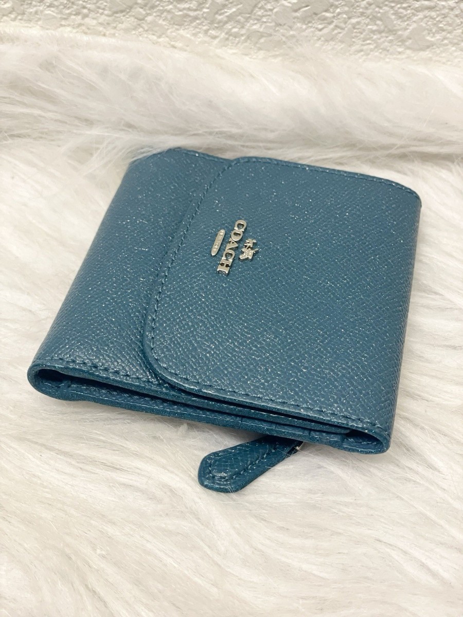 NWT COACH Small Snap Wallet in Glitter Crossgrain Leather in Dark