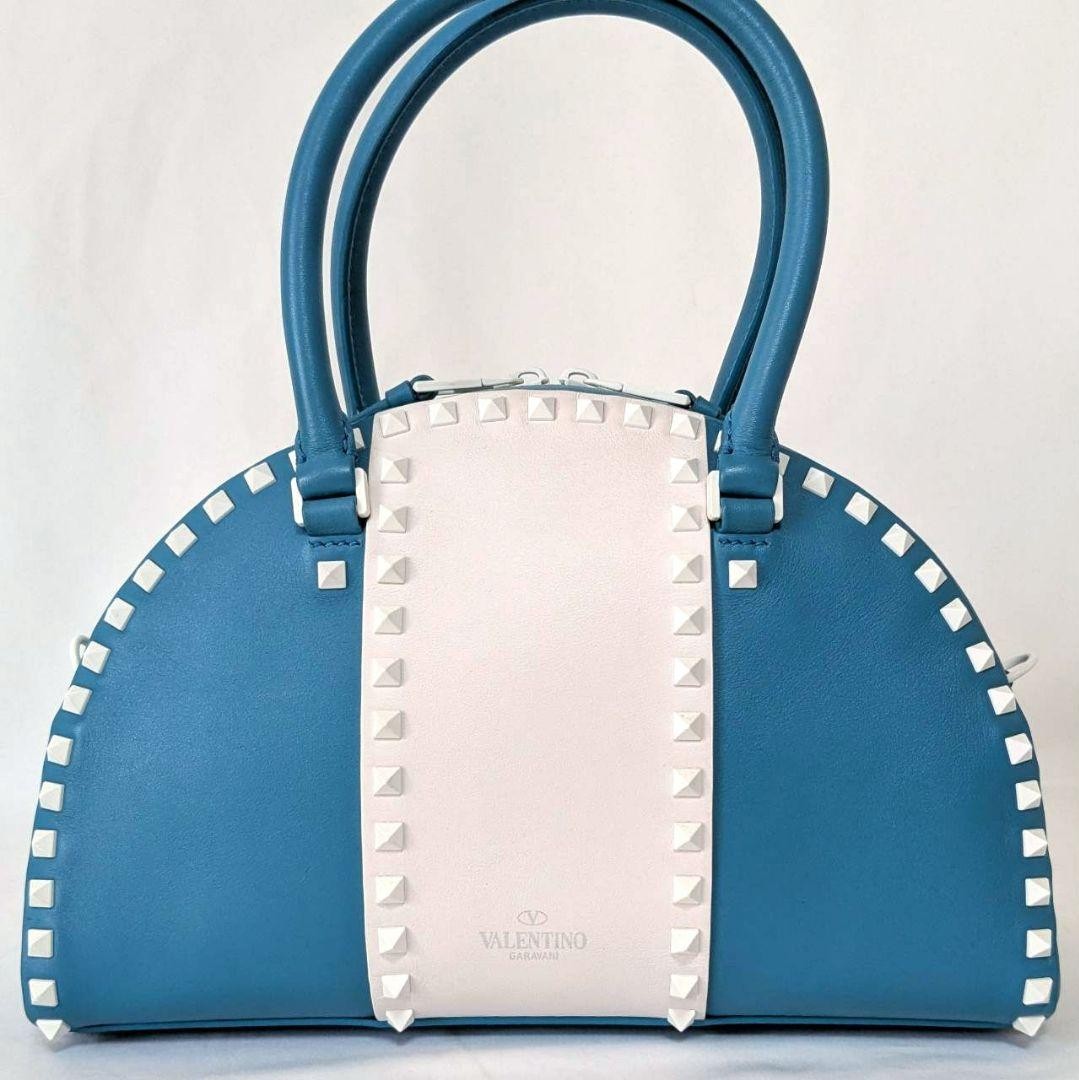 Valentino Garavani Colorblock Rockstud Leather Handbag Turquoise White 2Way Jap thumbnail 4