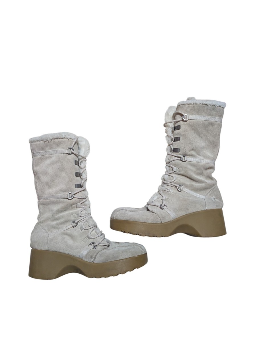 REPORT ICON Chunky 90s Y2K Suede Sleigh Faux Fur Lace Up Boots