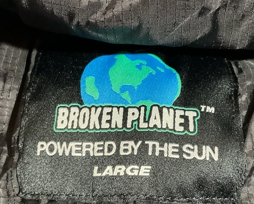 Broken Planet Men's Black Puffer Jacket Hooded Size L Multiple Zip Pockets EUC image 3