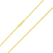 Womens 10K Yellow Gold Solid 2.5mm Diamond Moon Cut Bead Ball Chain Necklace 18"