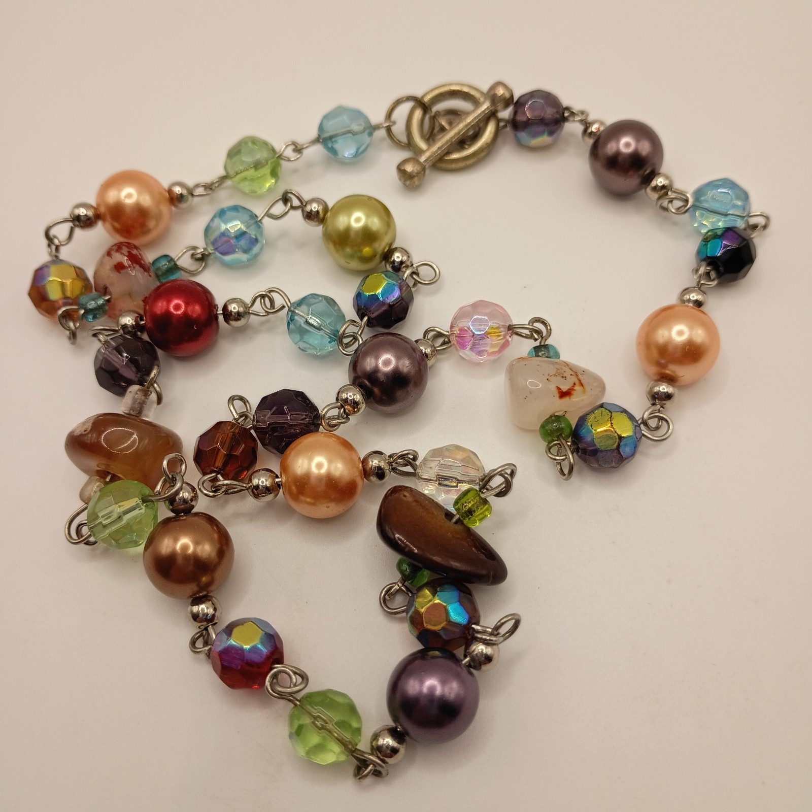 Vintage Boho Mixed Media Beaded Necklace Multicolor 22
