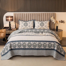 Bohemian Queen Size Quilt Comforter Sets 3 Pieces Quilts 1 Quilt, 2 Pillow Sham