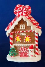 Christmas Gingerbread House Light Up Glitter Tabletop Decor Resin EUC 6"