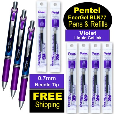 Pentel EnerGel RTX 0.7 Needle Tip BLN77-V Violet Liquid Gel Ink Pens & Refills