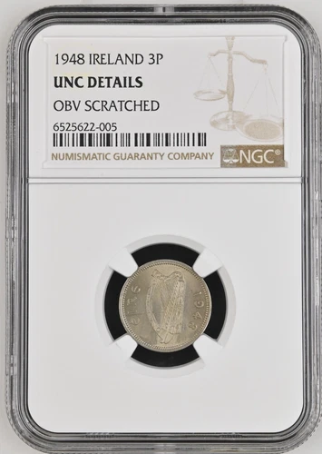 Ireland 1948 3 Pence NGC UNC DETAILS KEY DATE IN UNC - ONLY 4 SEEN BY NGC IN UNC