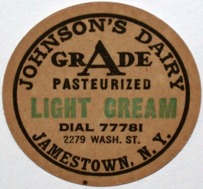 Vintage milk bottle cap JOHNSONS DAIRY Light Cream Jamestown New York unused