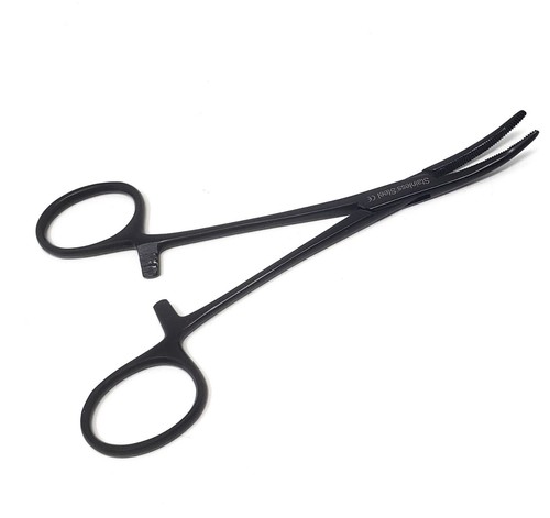 Stainless Steel Fly Fishing Plier Hook Remover Hemostat Forcep 5.5" Curved Black - Picture 2 of 3