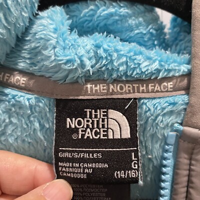 The North Face Girls Fuzzy Fleece Jacket L (14/16) Blue Gray Full