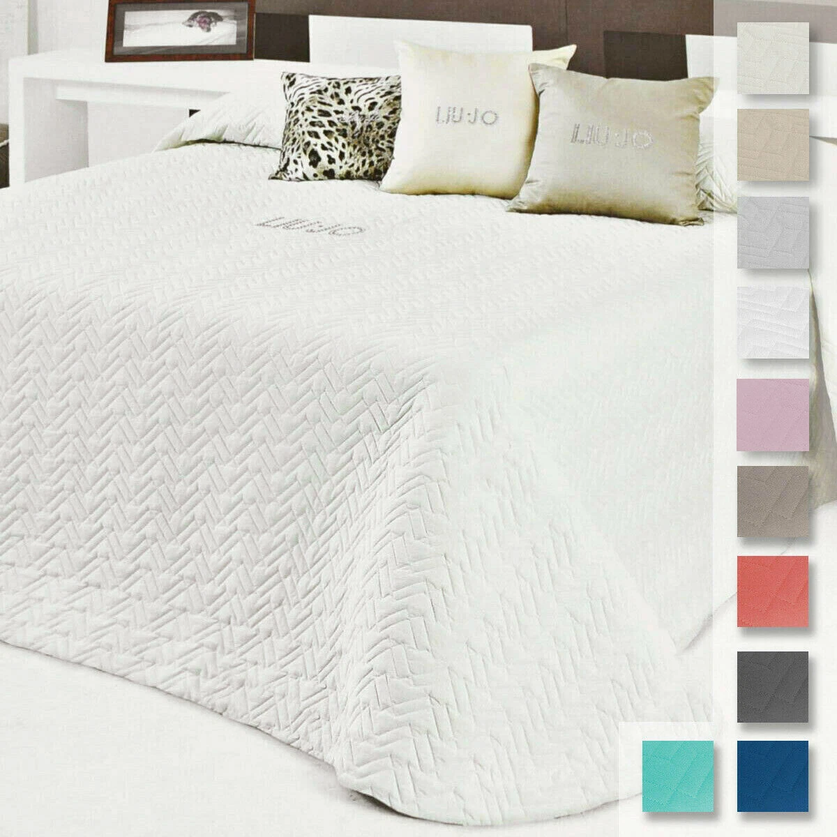 Copriletto 100% Cotone Bianco Con Pois - 240x270 Cm Per Letto Matrimoniale 150x200 - Prodotto In Portogallo