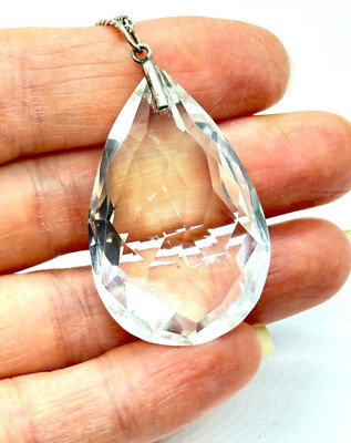 GROSSER antiker Halskette mit Anhänger Sterlingsilber Träne Bergkristall um 1900