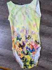 Gorgeous yellow rainbow butterfly gymnastics leotard Am AL See Measurements Vguc