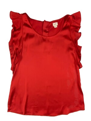 LOFT Red Sleeveless Boat Neck Flutter Satin Blouse Relaxed Fit Size XS Runs Big