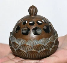 7CM Collect Old Dynasty Pure Bronze Lotus Flower Pattern Incense Burner Censer