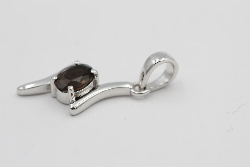 0,72 Carati Quarzo Fumè Pendente Collana In Argento 925 Top - Immagine 4 di 4