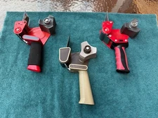 Three 3M Scotch Packing Tape Gun Dispenser 2" - Two Red, One Beige