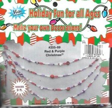 NIP VTG MERRI MAC BEAD KIT RED PURPLE CHRISTMAS GARLAND 9' LONG