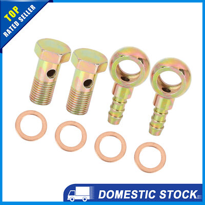 2 Sets 12mm Banjo Hose Barb Bolts Fittings Bronze Tone Metal For Motorcycle Car