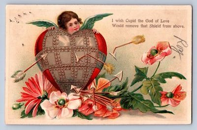 J93/ Valentine's Day Love Holiday Postcard c1910 Cupid Hearts 393