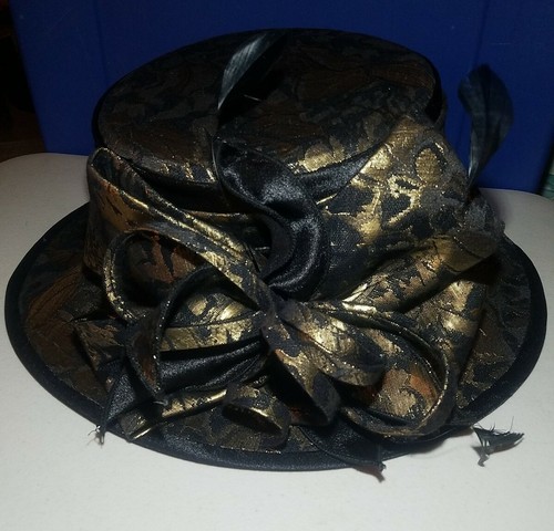 Ellie Fine Hats Woman's Gold Black Bow 