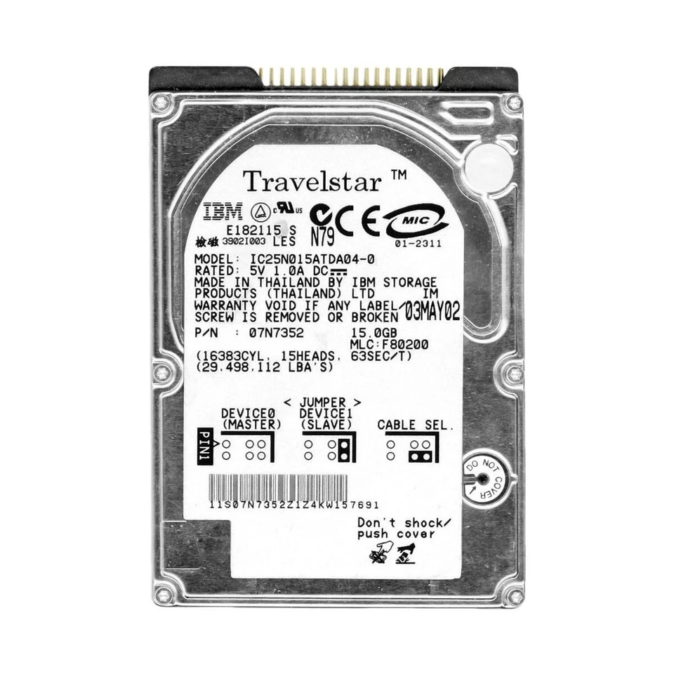 Ibm Travelstar 07n7352 Ic25n015atda04-0 15gb 4200rpm Ata Ide 512kb 2.5" Inch - Image 3 of 3