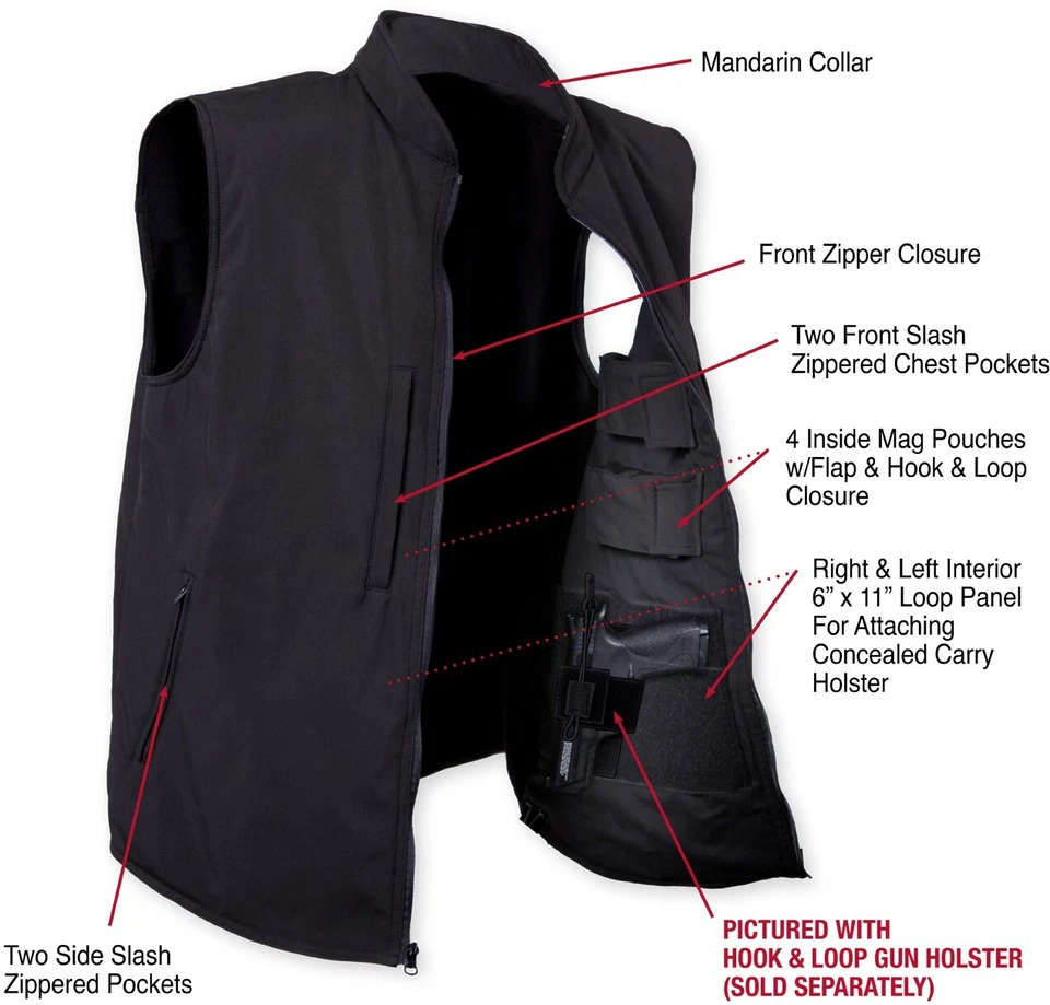 Professional Tactical Concealed Carry Vest Waterproof Soft Shell Cargo Gun CCW - Image 2 of 4