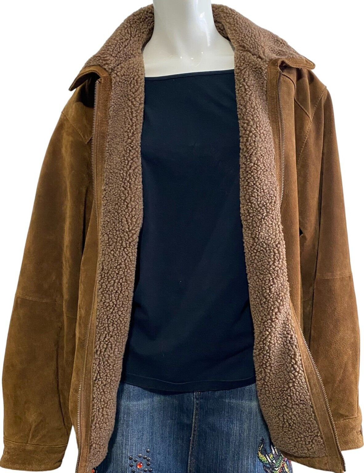 Charles Klein Mens Suede Bomber Jacket Brown Small - image 8