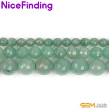 Faceted Green Aventurine Jade Gemstone Round Spacer Beads Jewelry Making 15"