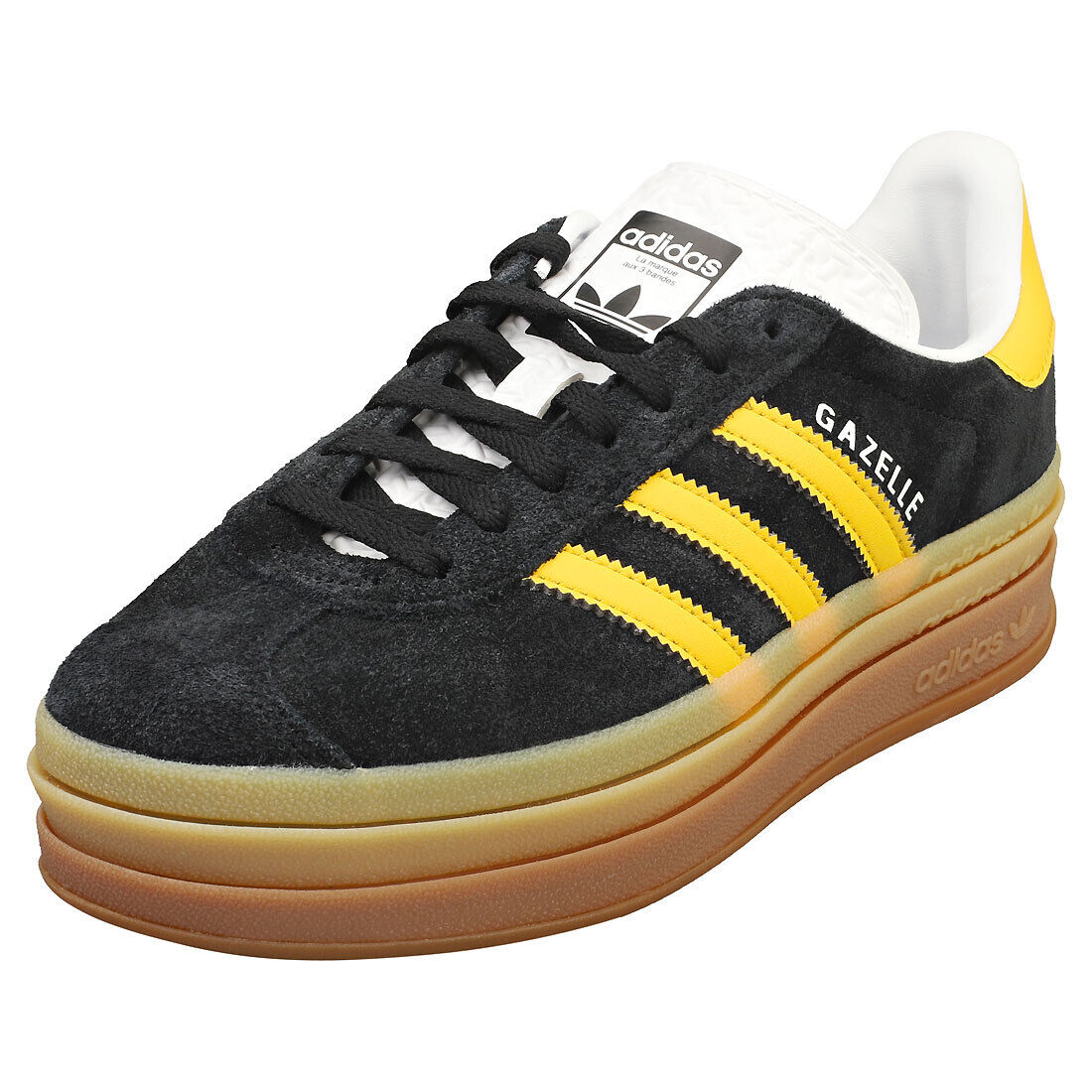 adidas Gazelle Bold W Womens Black Gold Fashion Sneakers adidas Gazelle Bold W Womens Black Gold Fashion Sneakers