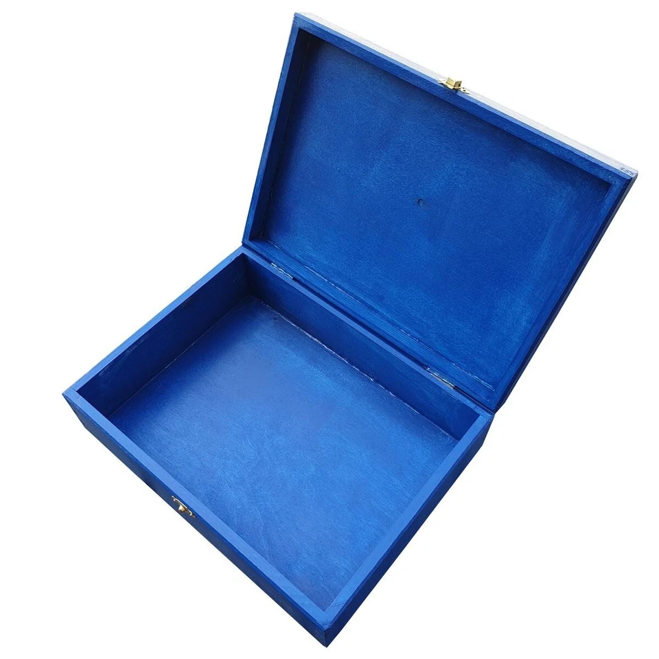 Wooden Box A4 Size, For Documents, With Lid Lockable Latch in Blue Color - Image 4 of 4