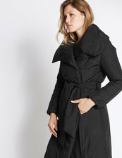 M&s Per Una Black Padded Quilted Duvet Coat Pillow Collar Belt Long Goth Gothic