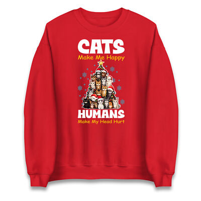 Cats Make Me Happy Merry Christmas Sweatshirt, süßer Weihnachtskatzen Baum Pullover
