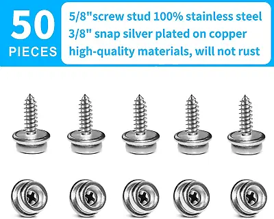 Buy 50PCS Stainless Steel Screws Marine Grade Boat Canvas Snaps 3/8Socket With Stai