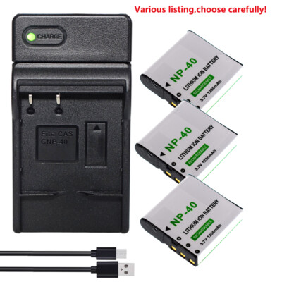 Battery or charger for Casio NP-40 Exilim EX-Z1050PK Pro EX-P505 EX-P600 EX-P700