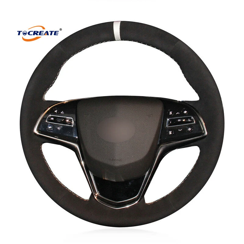 Cubierta de volante de gamuza negra para Cadillac ATS 2013-2015 CTS 2014-2016 #0202 Foto 2 de 4