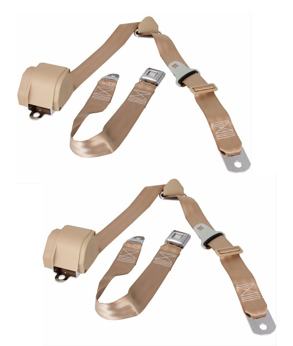 VW Type 3 Squareback Airplane 3pt Black Retractable Bench Seat Belt Kit - 3 Belt