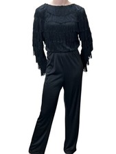 Vtg 70s Sz M L Jumpsuit Black Fringed Clubbing Disco Playsuit Joy Stevens CA