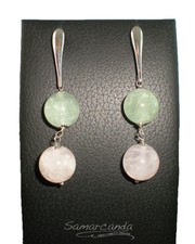 Orecchini in Acquamarina Verde e Rosa pendenti in argento 925 Made in Italy