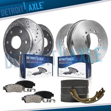8pc Front Drilled Rotors Pads Rear Brake Drums Shoes For 2003-2006 Toyota Tundra