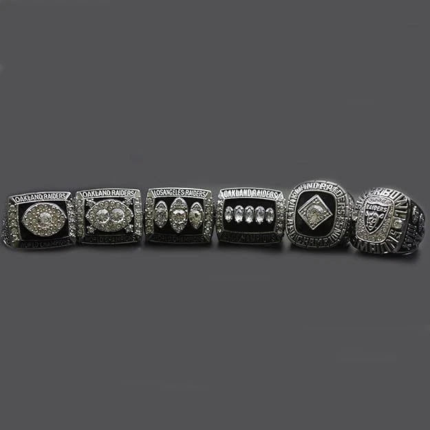 Juego de 6 anillos de campeonato Oakland/LA Raiders con caja de exhibición pieza de colección Foto 4 de 4