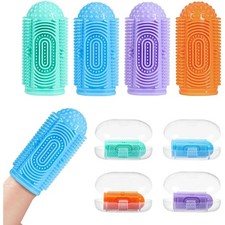 Soft Silicone Baby Finger Toothbrush 4 Pack with Travel Case Infant Gum Cleaner