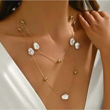 Collana di perle irregolari grande ciondolo catena lunga dichiarazione gioielli moderni