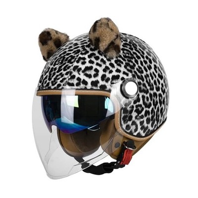 Vintage Glossy PU Leather 3/4 Motorcycle Helmet, DOT Certified Open Face Helm...