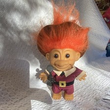 Vintage Troll Doll Figure Orange Hair Purple Outfit w/ Rifle Accessory