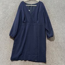 Talbots Faux Wrap Sheath Dress 18W Navy Blue V-Neck Long Sleeve Office Classic